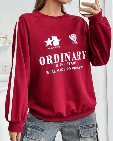 Letter Graphic Round Neck Long Sleeve Sweatshirt - ShopEasier