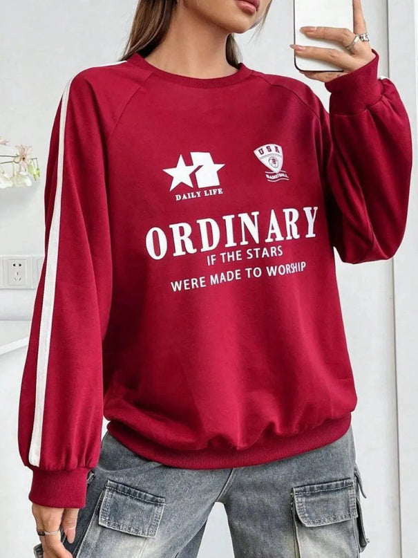 Letter Graphic Round Neck Long Sleeve Sweatshirt - ShopEasier