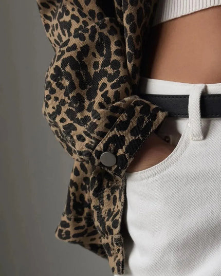 Leopard Button Up Long Sleeve Denim Top - ShopEasier