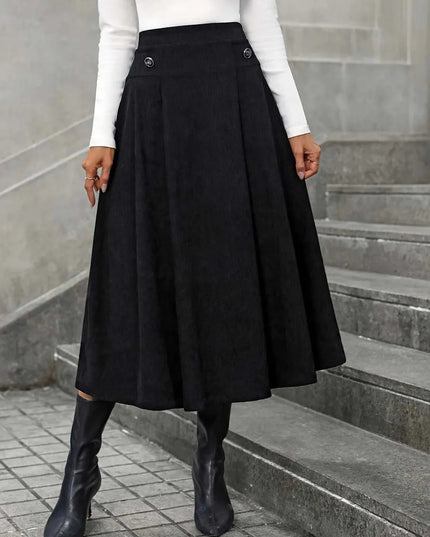 Button-Detail Ruched Midi Skirt