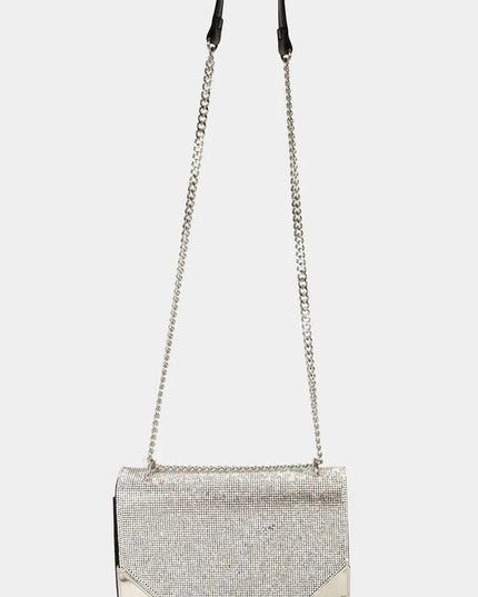 Bolso bandolera rectangular con tachuelas de diamantes de imitación Fame