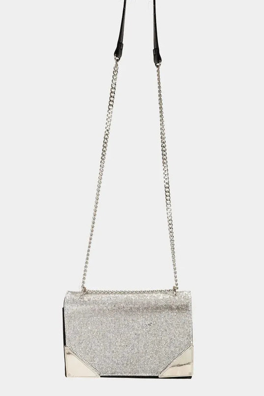 Bolso bandolera rectangular con tachuelas de diamantes de imitación Fame