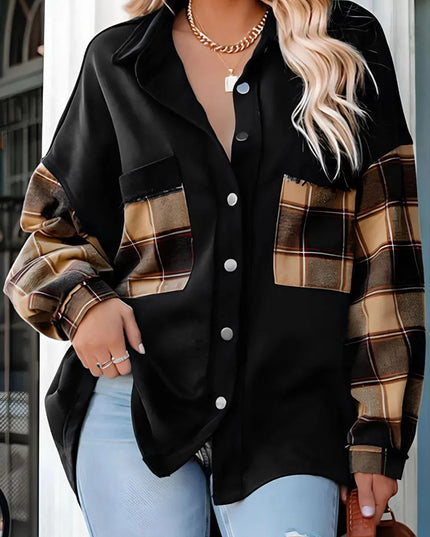 Plaid Button Up Shacket with Chest Pockets - ShopEasier