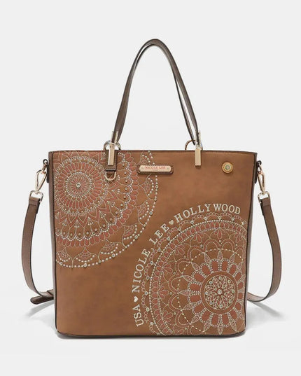 Nicole Lee USA Metallic Stitching Embroidery Inlaid Rhinestone Tote Bag