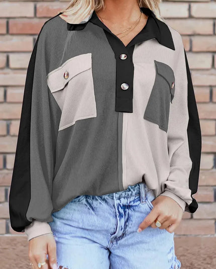 Button-Up Colorblock Long Sleeve Hoodie