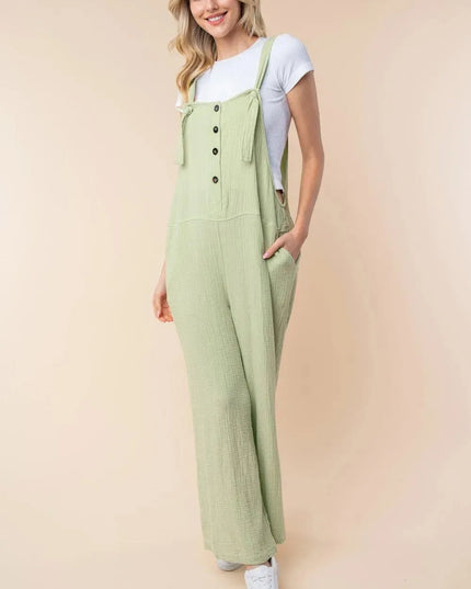 White Birch Texture Sleeveless Wide Leg Jumpsuit - ShopEasier