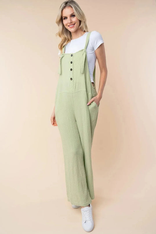 White Birch Texture Sleeveless Wide Leg Jumpsuit - ShopEasier