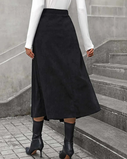 Button-Detail Ruched Midi Skirt