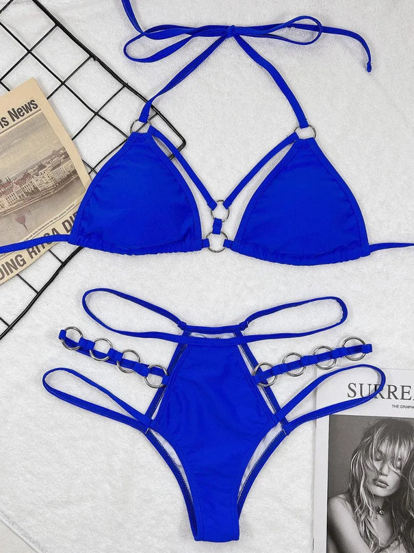 Conjunto de bikini de dos piezas con escote halter recortado