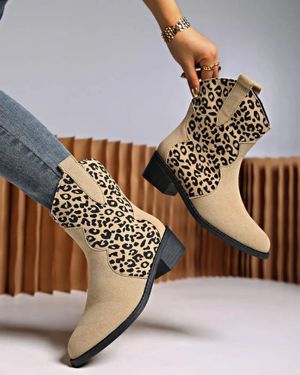 Leopard Suede Block Heel Boots - ShopEasier