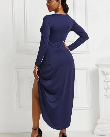 High-low Ruched Surplice Long Sleeve Dress