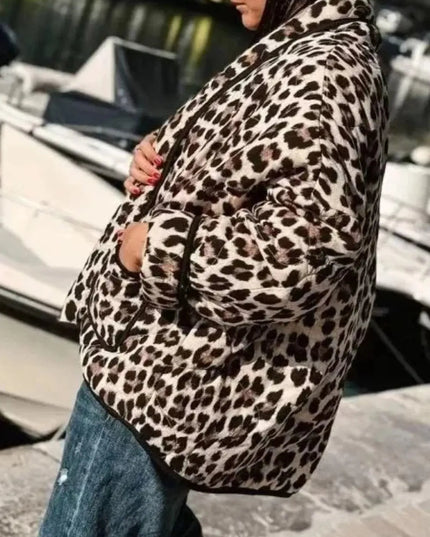 Leopard Open Front Long Sleeve Outerwear - ShopEasier