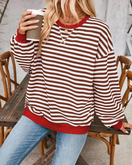 Chic Contrast Striped Long Sleeve Pullover