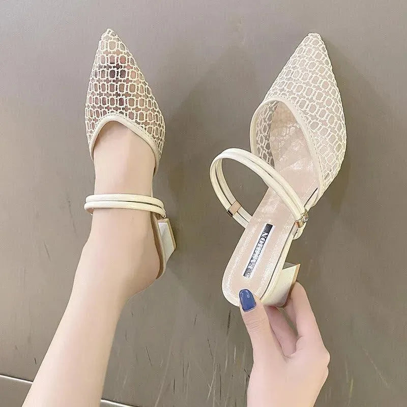 Chic Pointed Toe Block Heel Sandals