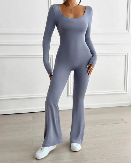 Devine Cutout Scoop Neck Long Sleeve Jumpsuit - ShopEasier