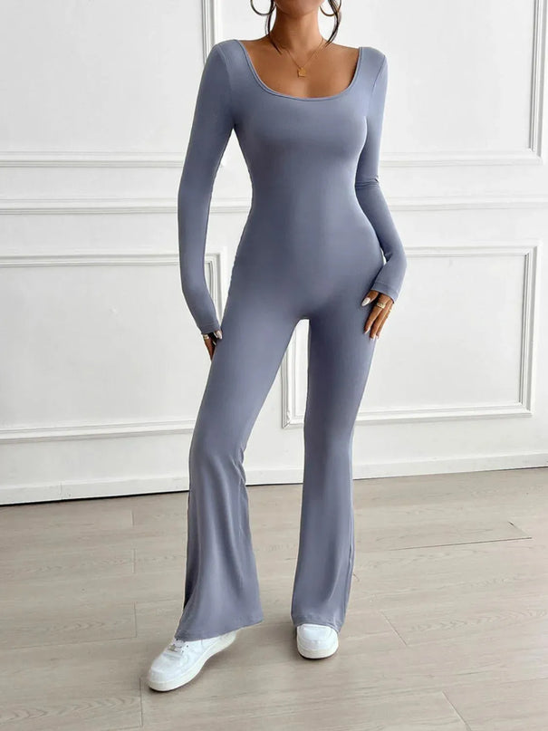 Devine Cutout Scoop Neck Long Sleeve Jumpsuit - ShopEasier