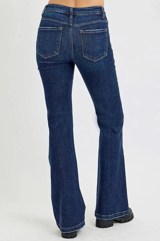 RISEN Full Size High Rise Flare Jeans with Pockets - ShopEasier