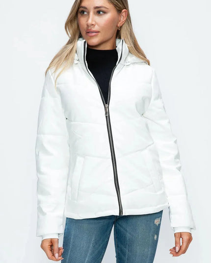 How Dare U Pocketed Zip Up Puffer Jacket with Removable Hood - ShopEasier