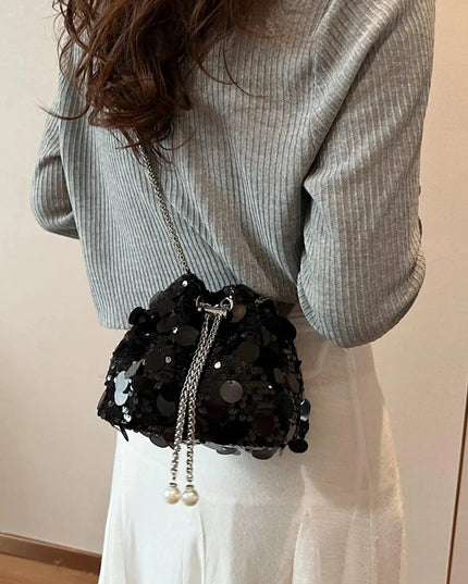 Drawstring Sequin Crossbody Bag