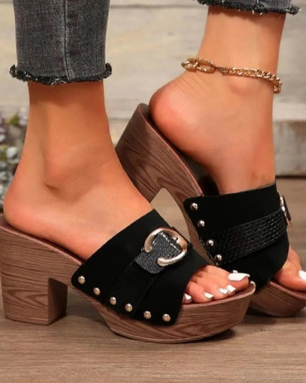 Buckle Accent Mid Heel Sandals