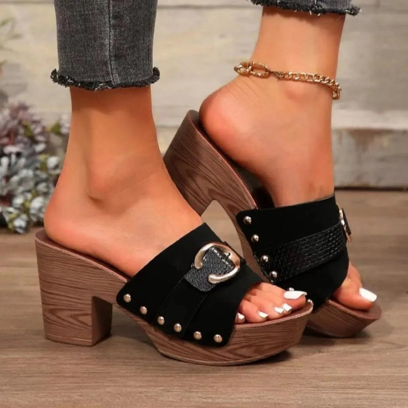 Buckle Accent Mid Heel Sandals