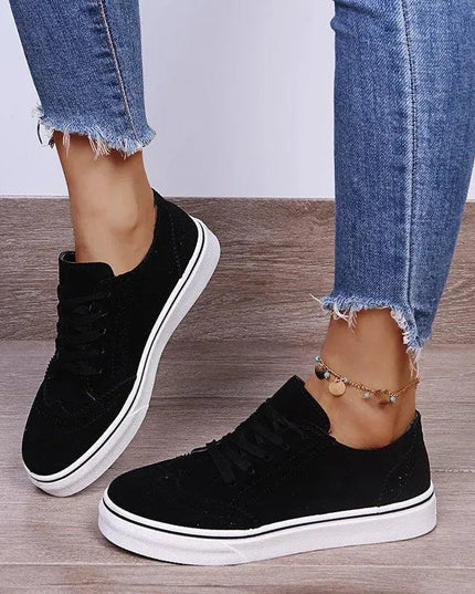 Lace-Up Suedette Flat Sneakers - ShopEasier