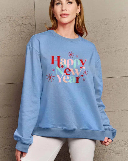 Simply Love Full Size HAPPY NEW YEAR Round Neck Sweatshirt - ShopEasier