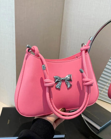 Knotted Strap PU Leather Bow Handbag