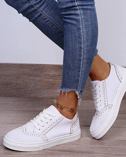 Lace-Up Suedette Flat Sneakers - ShopEasier