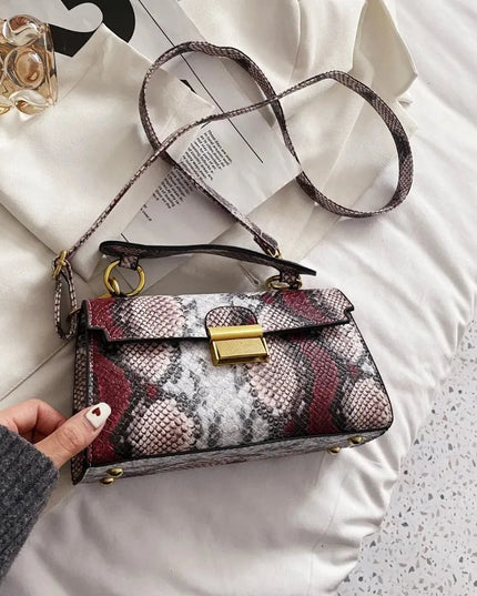 PU Leather Snakeskin Print Crossbody Bag