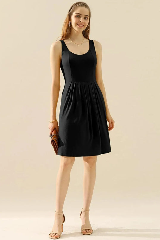 Doublju Full Size Round Neck Ruched Sleeveless Dress with Pockets - ShopEasier