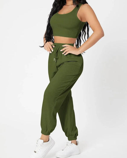 Wide Strap Top and Drawstring Joggers Set - ShopEasier