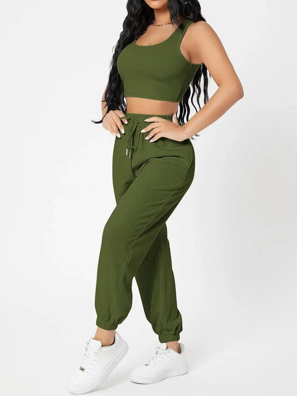 Wide Strap Top and Drawstring Joggers Set - ShopEasier