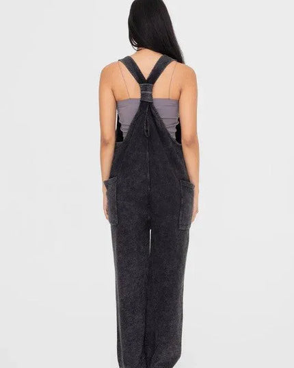 Mono B Mineral-Washed V Neck Overalls with Pockets - ShopEasier