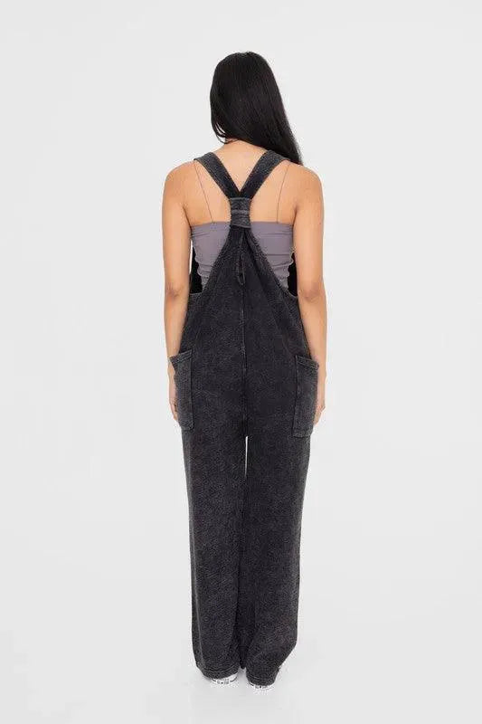 Mono B Mineral-Washed V Neck Overalls with Pockets - ShopEasier