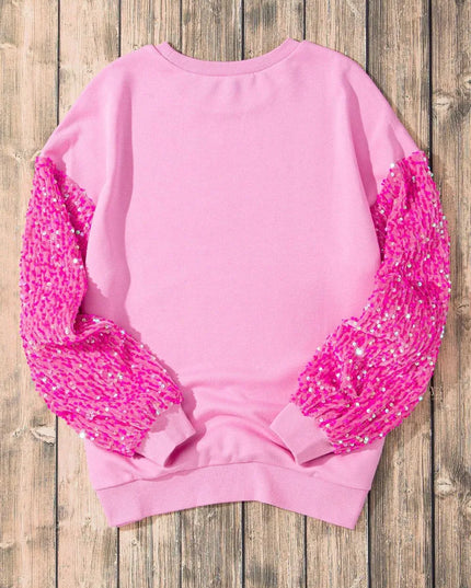 Sparkling Heart Sequin Long Sleeve Sweatshirt for Valentine's Day