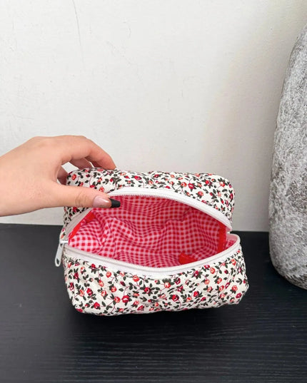 Quilted Floral Clutch with Checkered Interior