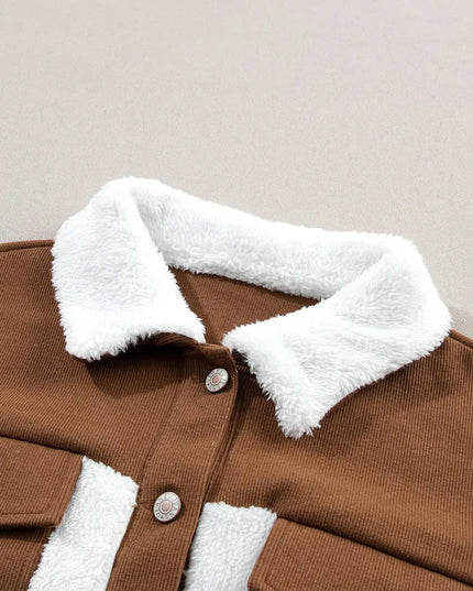 Corduroy Contrast Patchwork Fuzzy Jacket - ShopEasier