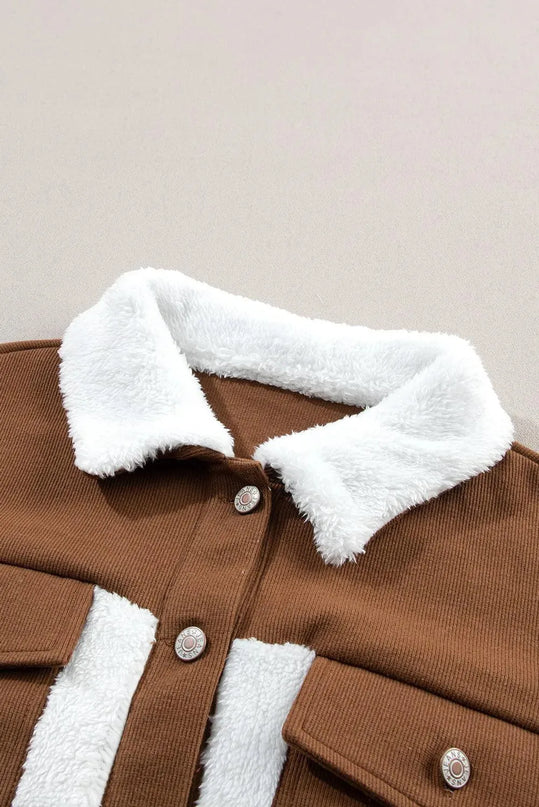 Corduroy Contrast Patchwork Fuzzy Jacket - ShopEasier