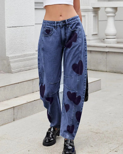 Heart Mid Rise Jeans with Pockets - ShopEasier