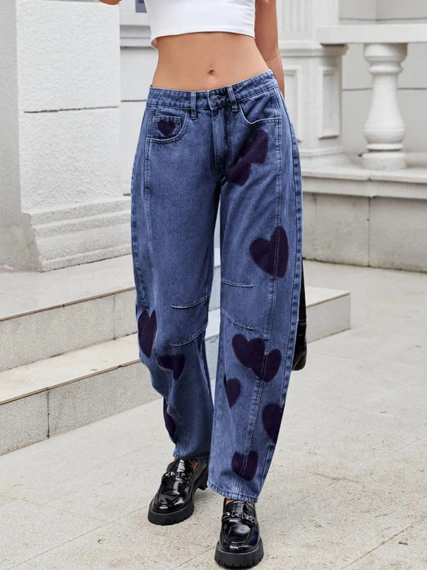 Heart Mid Rise Jeans with Pockets - ShopEasier