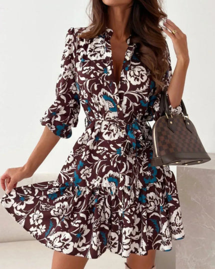 Ruffle Hem Floral Long Sleeve Dress