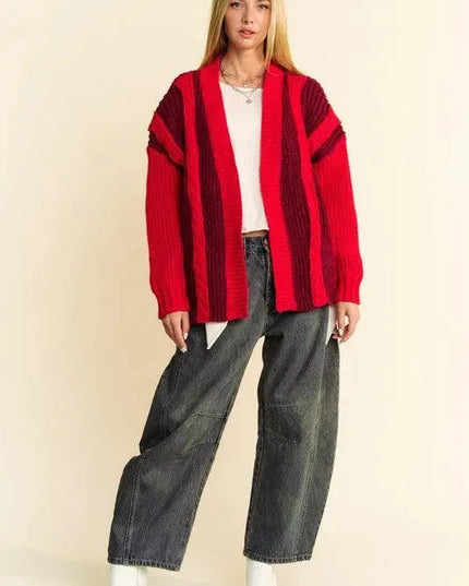 Davi & Dani Cable-Knit Color Block Open Front Cardigan - ShopEasier