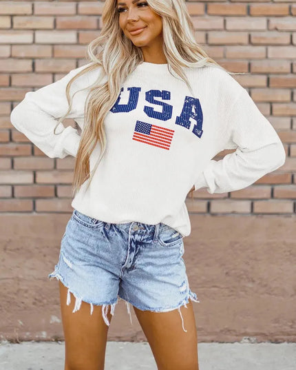 Letter Graphic Round Neck Long Sleeve Sweatshirt - ShopEasier