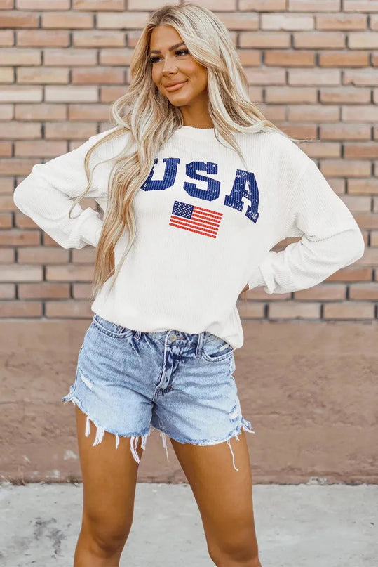 Letter Graphic Round Neck Long Sleeve Sweatshirt - ShopEasier