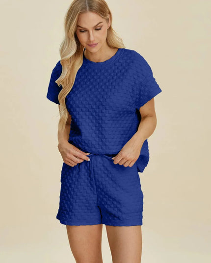 Dual Style Full Size Textured Tee and Shorts Ensemble