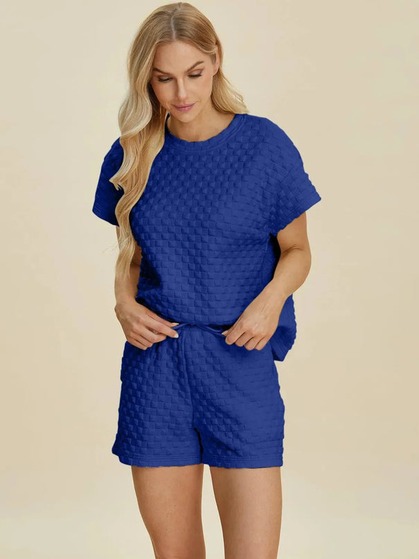 Dual Style Full Size Textured Tee and Shorts Ensemble