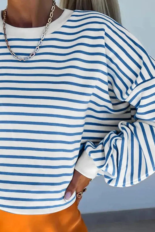 Casual Oversized Striped Long Sleeve Sweatshirt