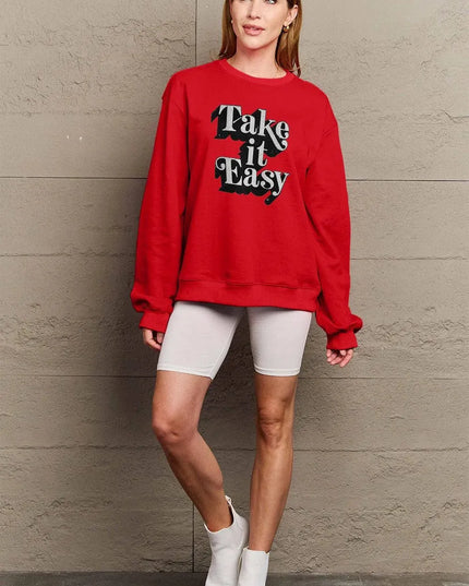 Simply Love Full Size TAKE IT EASY Graphic Sweatshirt - ShopEasier