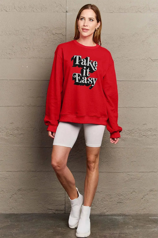 Simply Love Full Size TAKE IT EASY Graphic Sweatshirt - ShopEasier